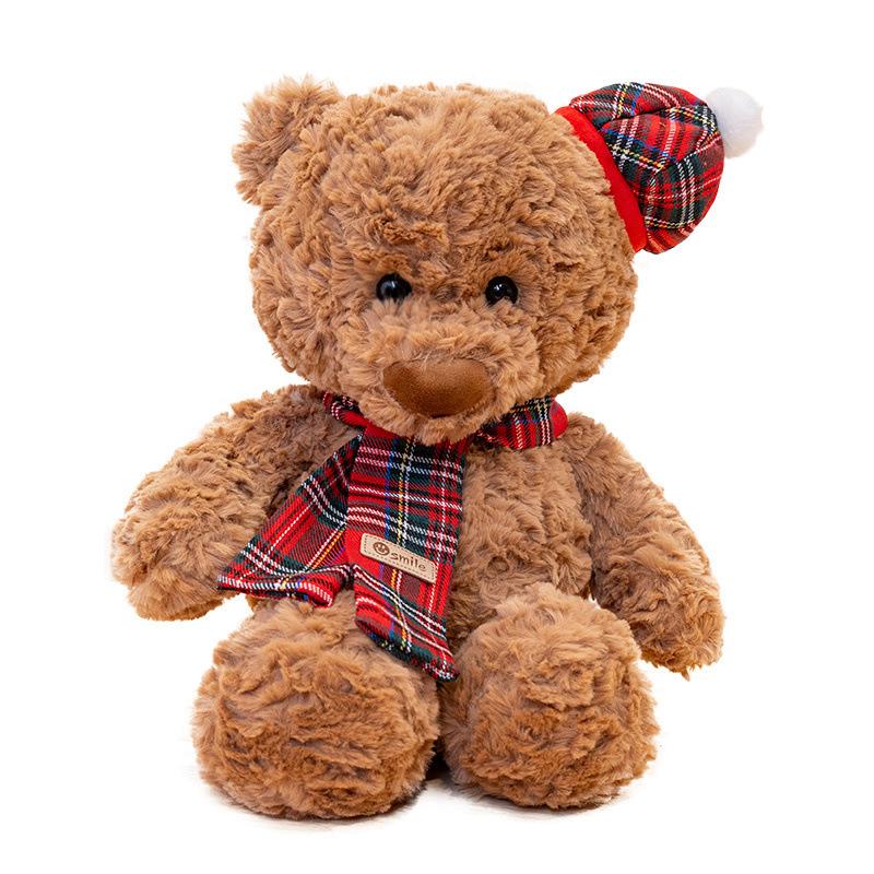 Cute Hug Bear Plush Toy Plaid Scarf Bear Soothing Bear Doll Send Girlfriend Valentine'S Day Rose Bear