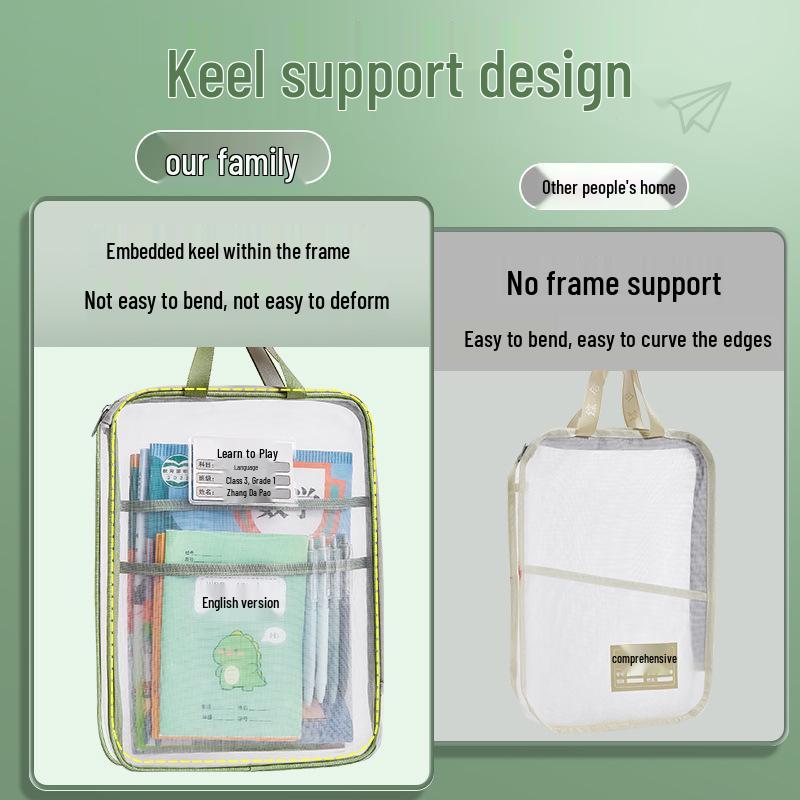 L-shaped Transparent Zippered Mesh File Bag - Student Handheld Book Bag for Exams