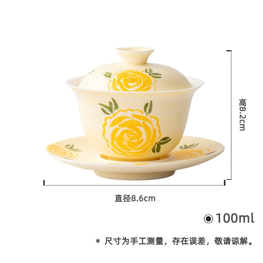 100ml Hand-painted Flowers And Fish Gaiwan Ancient Tea Tureen Tea Bowl With Lid Kit Tea Making Cover Bowl Tea Items Decoration