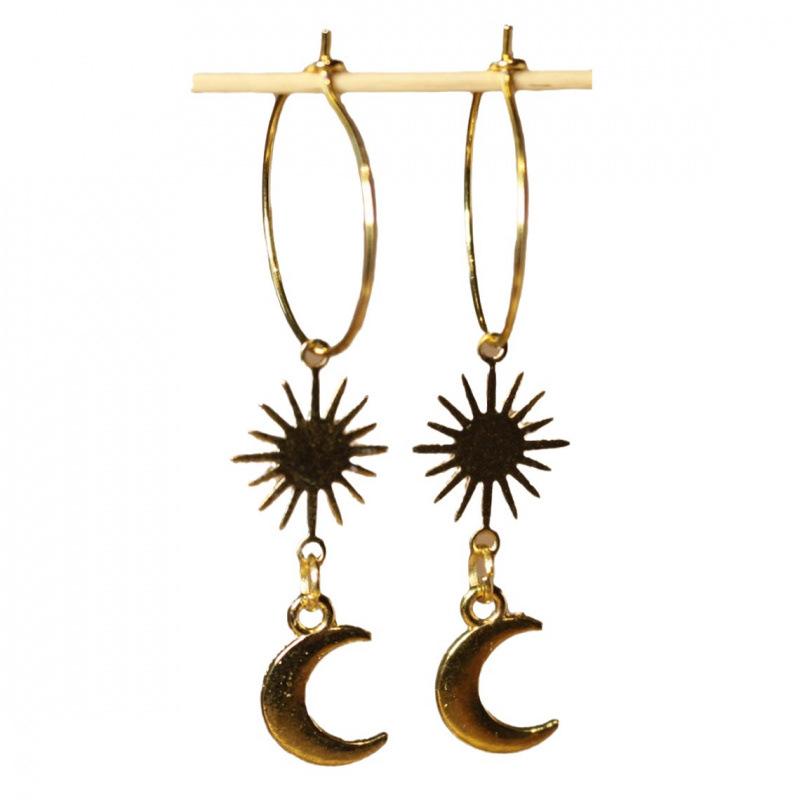 Gold Sun and Moon Earrings