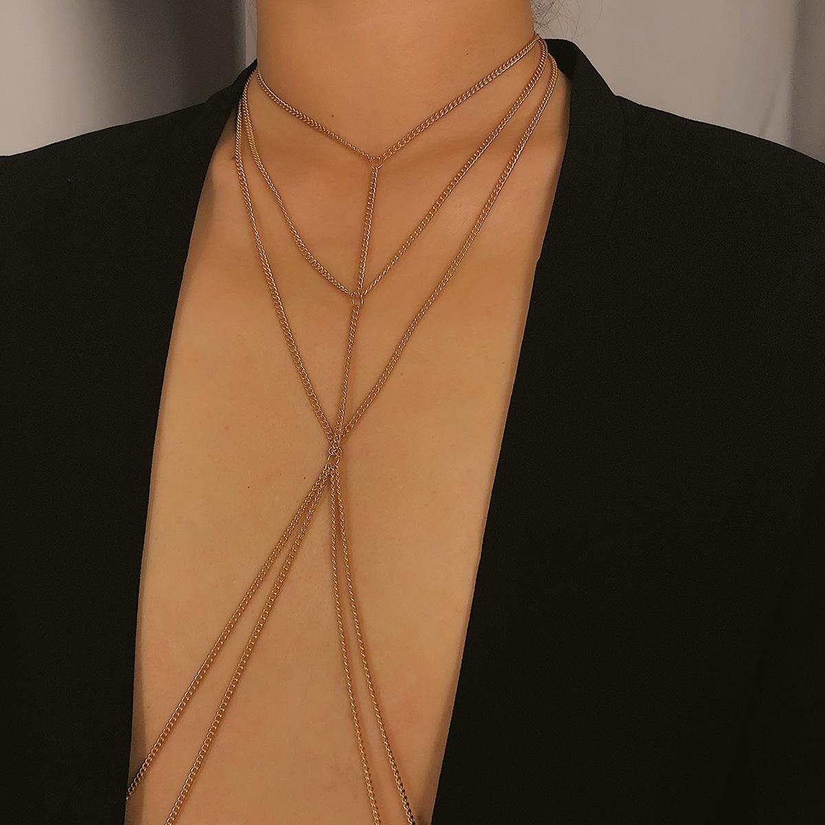 Fashion nightclub style simple clothing chain female, sexy geometric multi-layer fringed body chain золотой