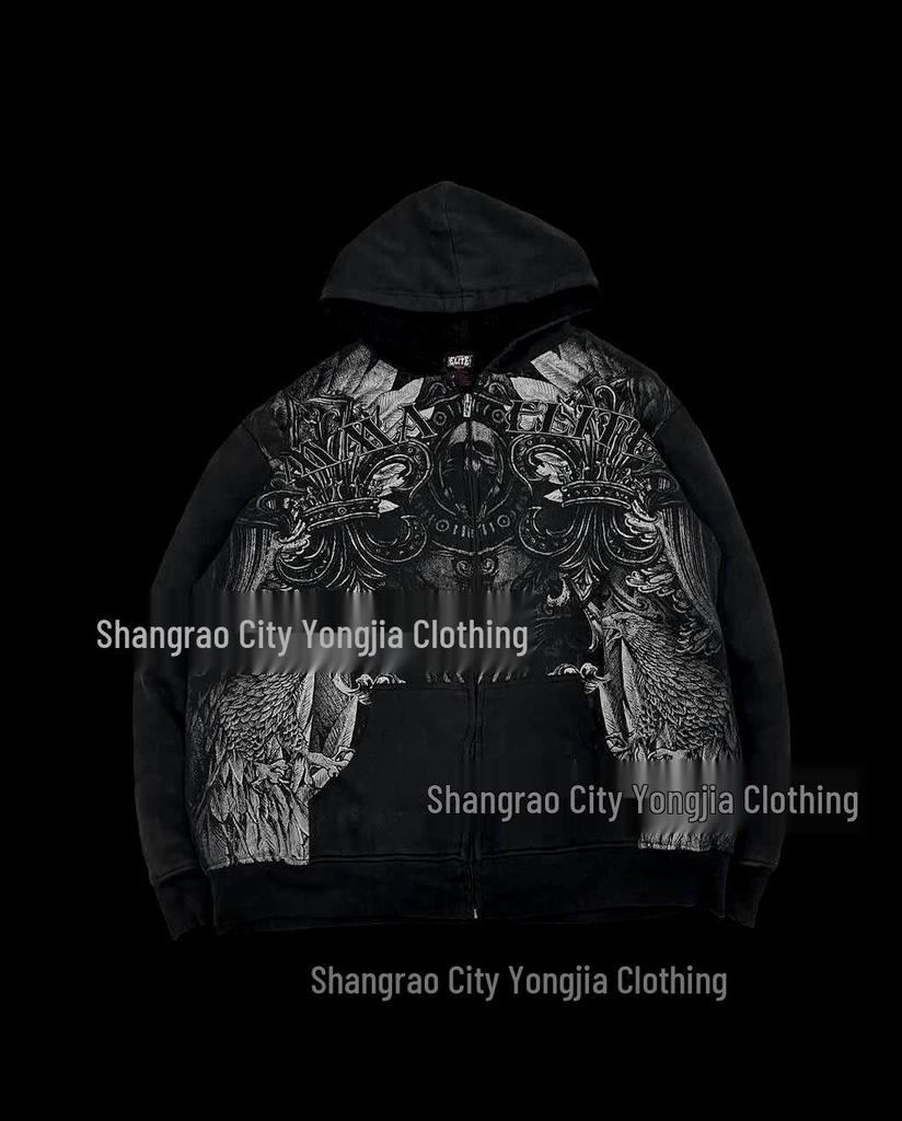 Gotischer Totenkopf Reißverschluss Hoodie - Unisex Digitaldruck für Herbst/Winter