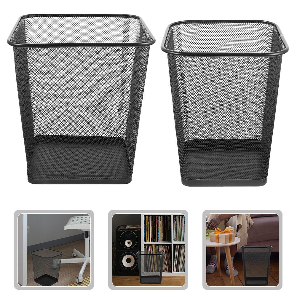 2pcs Metal Mesh Trash Can Sturdy Iron Frame Square Waste Bin For Kitchen Office Bedroom Garage Recycling Dustbin