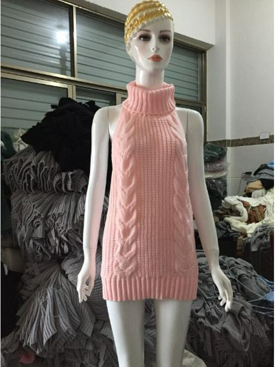2025 Spring Sexy Backless Knitted Pullover Women’s High Neck Sleeveless Sweater Girl Bun Cos
