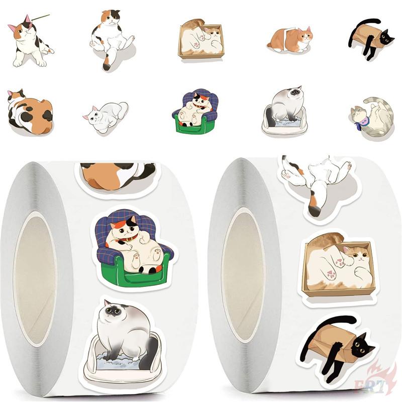 500Pcs/Roll Q Lazy Cats Kids Rewards Stickers - DIY Scrapbooks Album Decor Sealing Label Decals