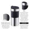 BODUM TRAVEL MUG, 350ml Gunmetal Stainless Steel Tumbler, Insulates Hot or Cold Drinks, Double-Walled Design, Dishwasher Safe, Outdoor Use