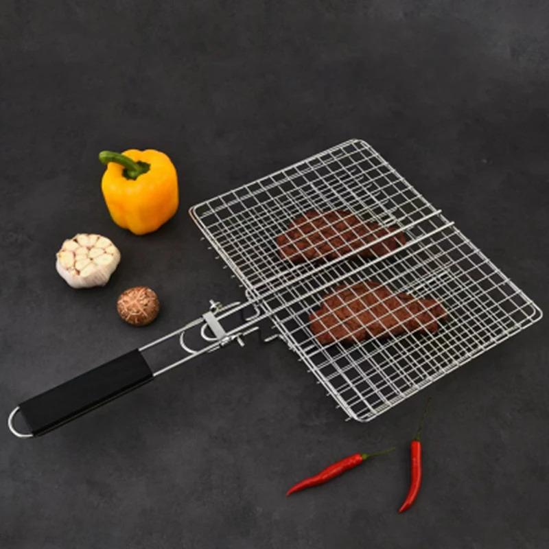 Outdoor Camping Stainless Steel Grilled Fish Net Barbecue Net Clamp Lamb Skewer Clip Double-Layer Vegetable Net Barbecue Tool