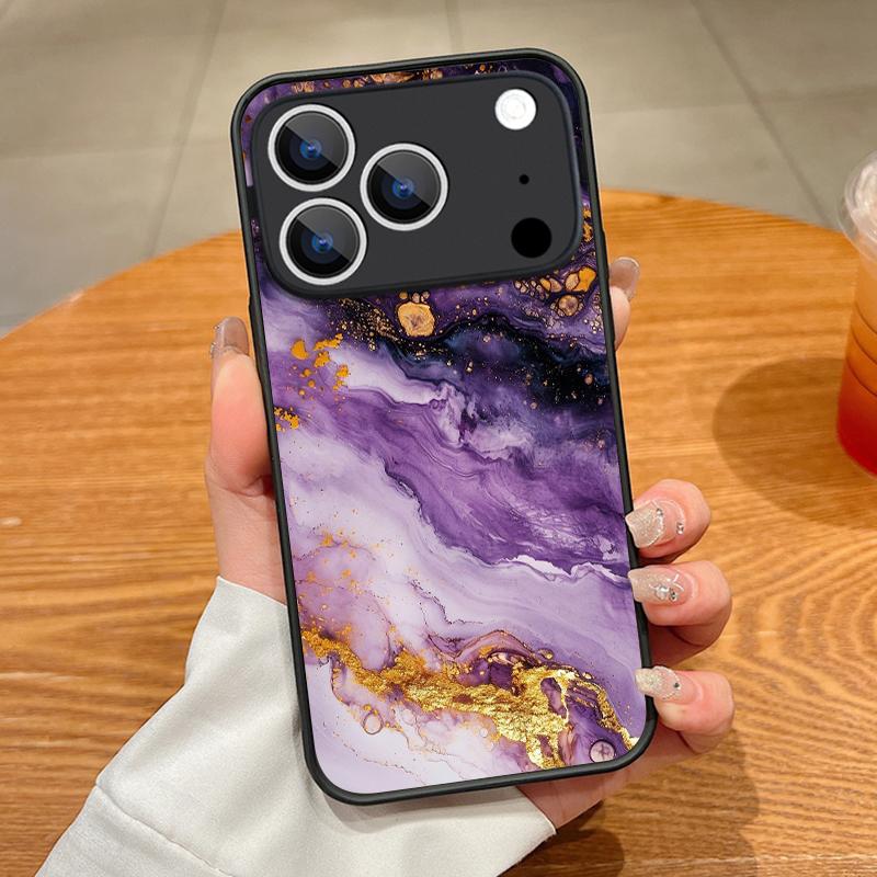 Thin Ring Magnetic For Magsafe Case For iPhone 17 Pro Max Case iPhone 16 15 14 13 Pro Max 17E Purple Marble Pattern Hybrid TPU+PC Matte Cover