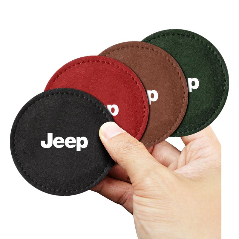 Car Cup Holder Pad Leather Slot Non-slip Coaster Mat For Jeep Wrangler Grand Cherokee Compass Renegade Tyre Stem Air Caps