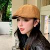 Retro Corduroy Forward Hat Women's Spring and Autumn Versatile Anti-wearing Beret Big Head Circumference Shows the Face Small Hat Trend