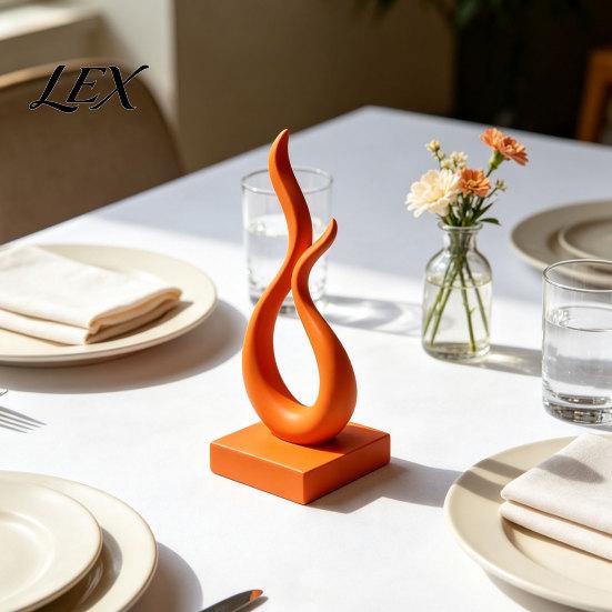 Decorative Office Desk Statues Abstract Flame Sculpture, 3D Printed Modern Minimalist Art Statue with Square Base, Unique Housewarming Gifts