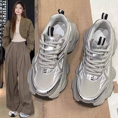 Pop Daddy Shoes Women  Spring And Summer New Thick Sole Increase Mesh Breathable All With Light Sports Casual Shoes