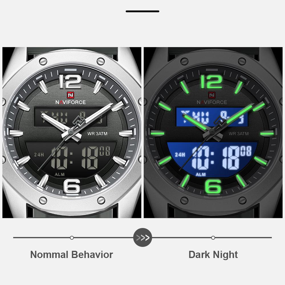 Naviforce Ceas Original Dual Time pentru Bărbați Ceas Digital LCD Ceas Quartz Dată Calendar Curea Silicon Impermeabil NF9264