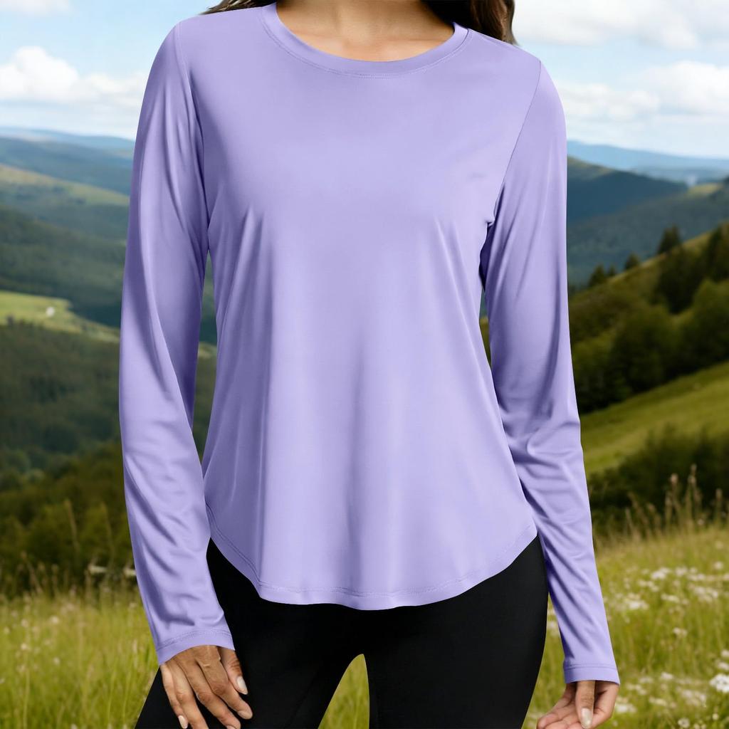 Women's Long Sleeve Breathable Athletic Pullover Loose Fit Round Neck Lightweight Yoga Top for Exercise Workout Running and Casual Wear