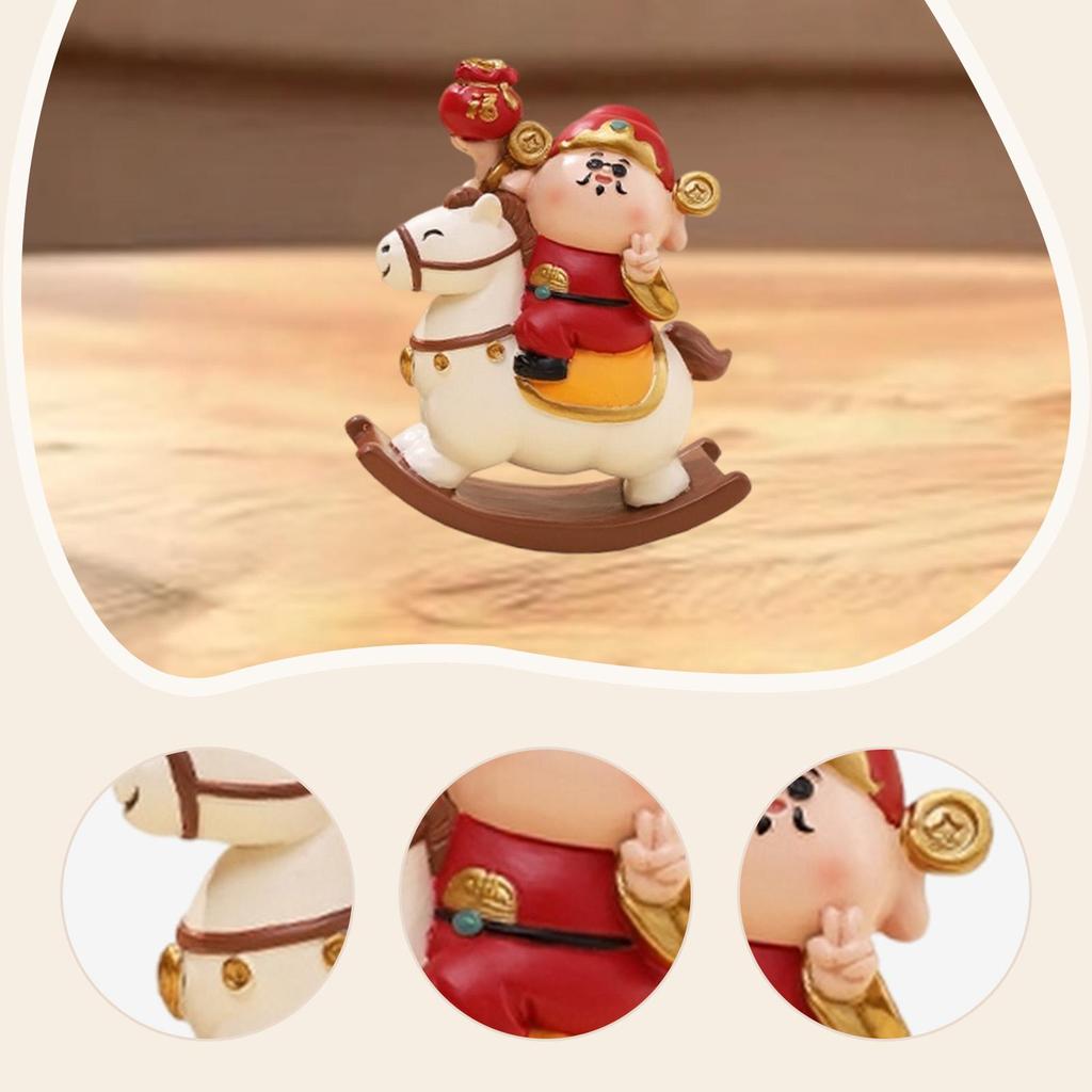 God of Wealth Figurine Small Sculpture Art Crafts Cute Rocking Horse Desktop