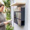 Mailbox Wall-Mounted Weatherproof with Newspaper Holder and 2 Keys for Exterior Wall, Dark Grey
