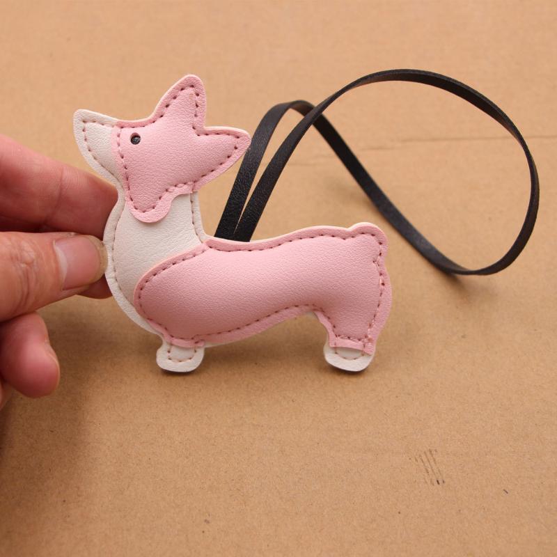 Cute Little Dog Keychain Cartoon Pu Leather Charms Exquisite Multi Layer Hanging Decor Splicing Corgi Dog Bag Pendant