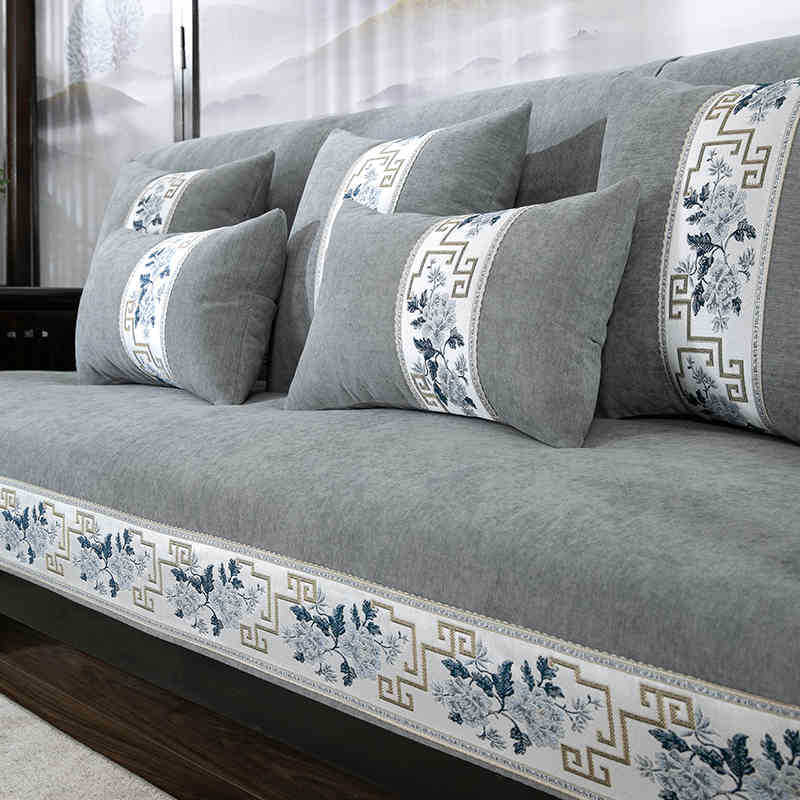 Neues chinesisches Chenille-Sofa-Kissen, universell für alle Jahreszeiten, rutschfestes Sitzkissen aus Massivholz, hochwertiger Mahagoni-Sofabezug, Vollbezug