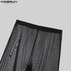 INCERUN Summer Men High Waist Transparent Pants Wide Leg Fishnet Trousers
