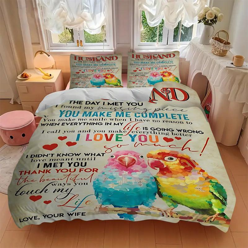 3PCs Husband Appreciation Design Cover Set, Breathable Fabric(1 Duvet Cover + 2 Pillowcases) (Without Quilt) yy250911213