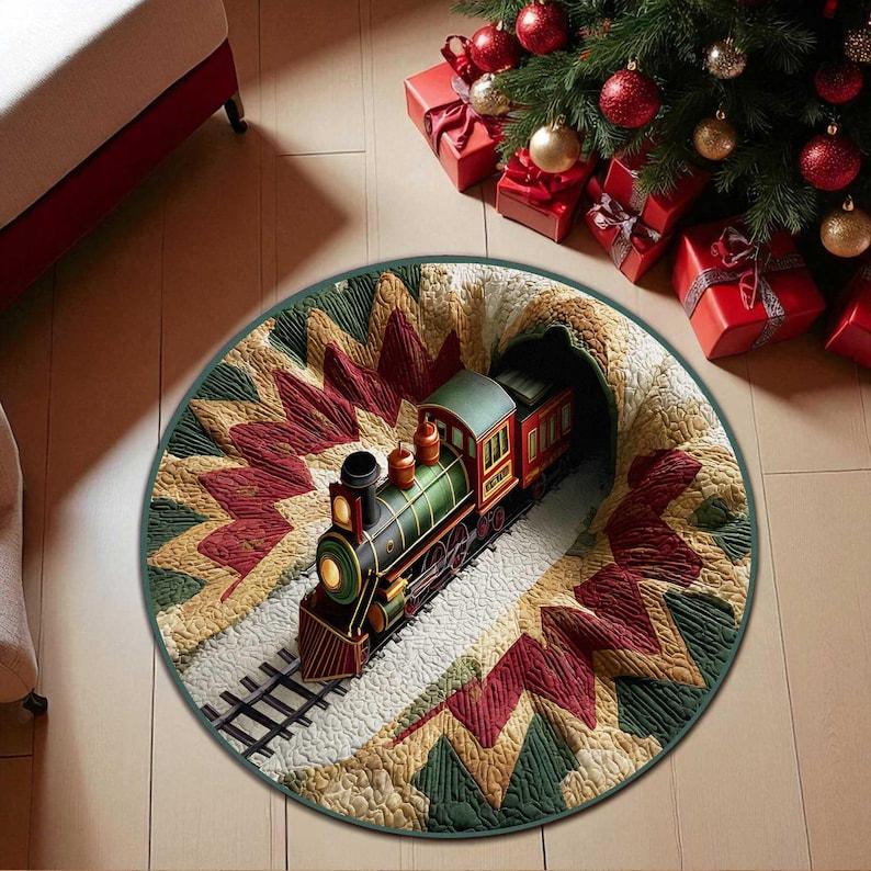 

Christmas Train Round Doormat, Xmas Holiday Floor Decor, Festive Home Decor Gift for Kids and Family (2D Flat Printing) Diameter 60cm