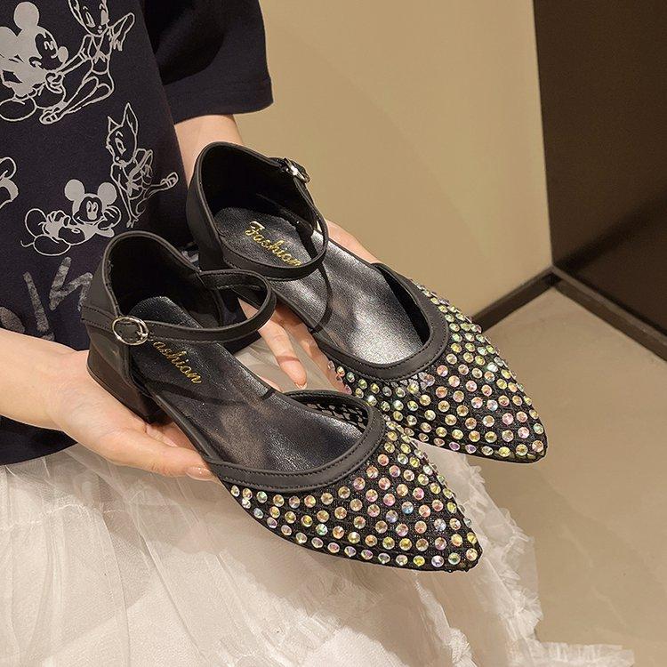 Hollow Silver Bag Head Sandals Women 2025 Summer New Lady Pointed Bag Head One-word Buckle with Mesh Sandals Women