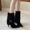 2025 New Women's Stiletto Booties Autumn New Pointed Toe Suede Buckle Non-Slip Wear-Resistant High Heels