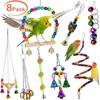 Bird Swing Toy Set Parrot Bird Toys Pet Bird Cage Hanging Bell Colorful Chowing Hanging Swing Hammock Toys for Parrots Parakee