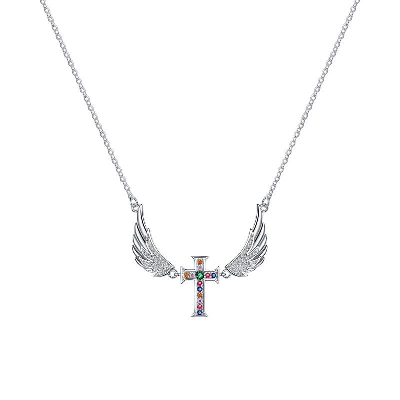 S925 Sterling Silver Angel Wings Necklace Women's Niche Design Wings Cross Pendant Light Luxury Premium Clavicle Chain
