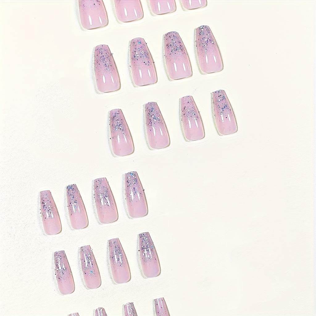 24 st Glansiga Medium Ballerina Lösnaglar, Söta Rosa Press-On-Naglar med Glittrande Paljettflingdesign, Minimalistisk Stil Lösnaglar För Kvinnor Flickor