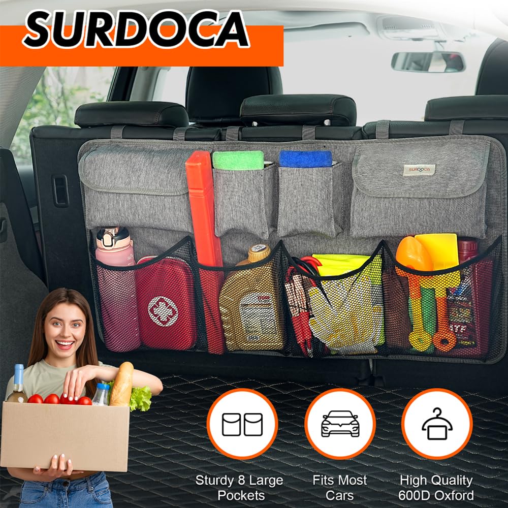Trunk Storage SURDOCA Car Seat Back Pocket with Large Stable Velcro Easy Suitable for and Car Back Seat Storage Bag - Capacity, Design, Closure,