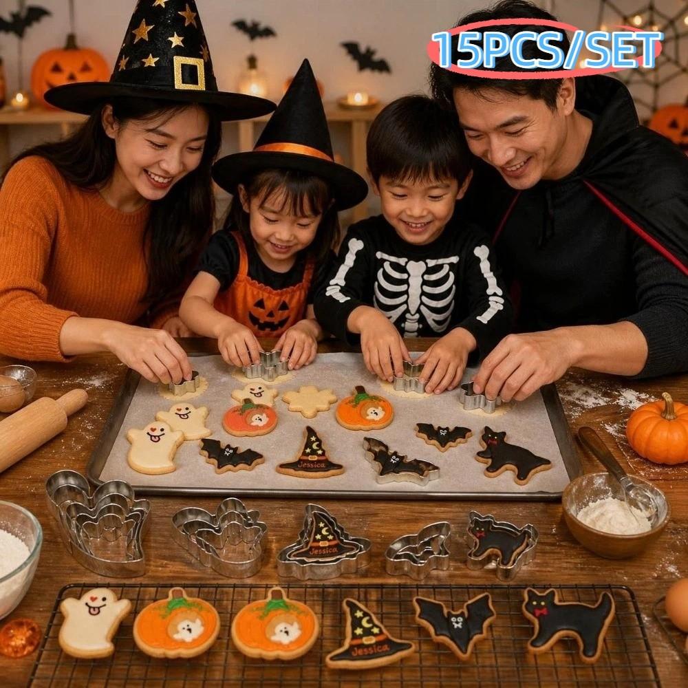 15PCS/SET 3D Halloween Cookie Cutter Set Smooth Edges Pumpkin Cookie Cutter Fondant Decorating