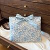 Large Capacity Floral Book Storage Bag Pastel Design Lightweight Cosmetic Organizer Bow Tie Portable Quilted Design Bag