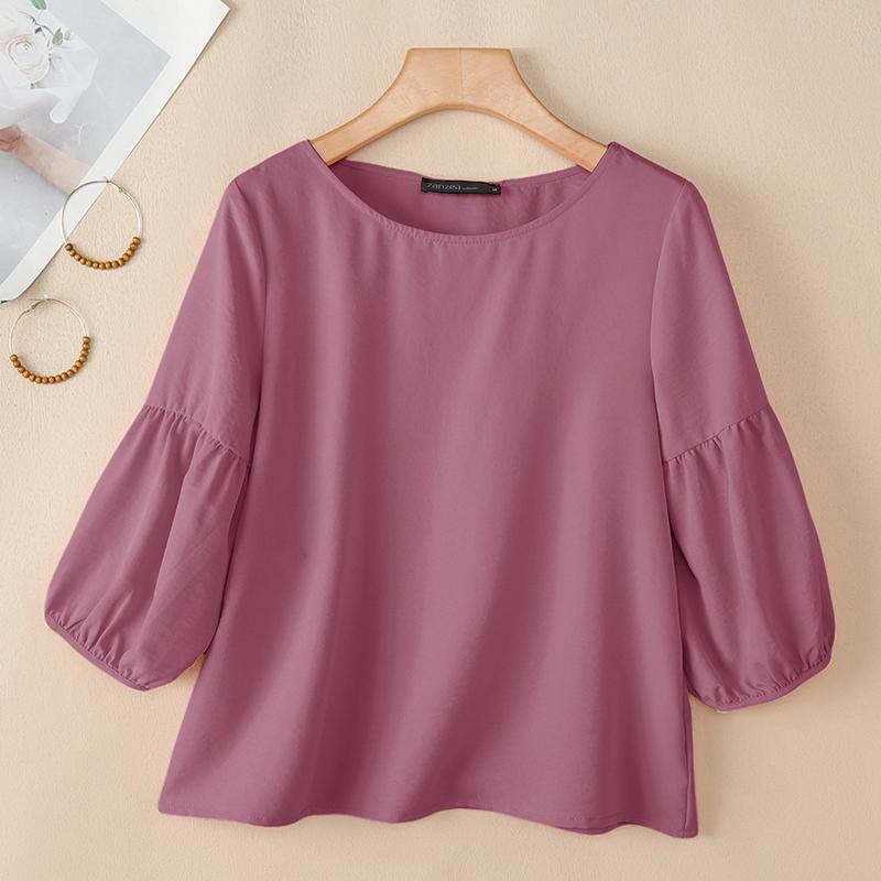 

ZANZEA Женская повседневная блузка с круглым вырезом и коротким рукавом 5XL кларет