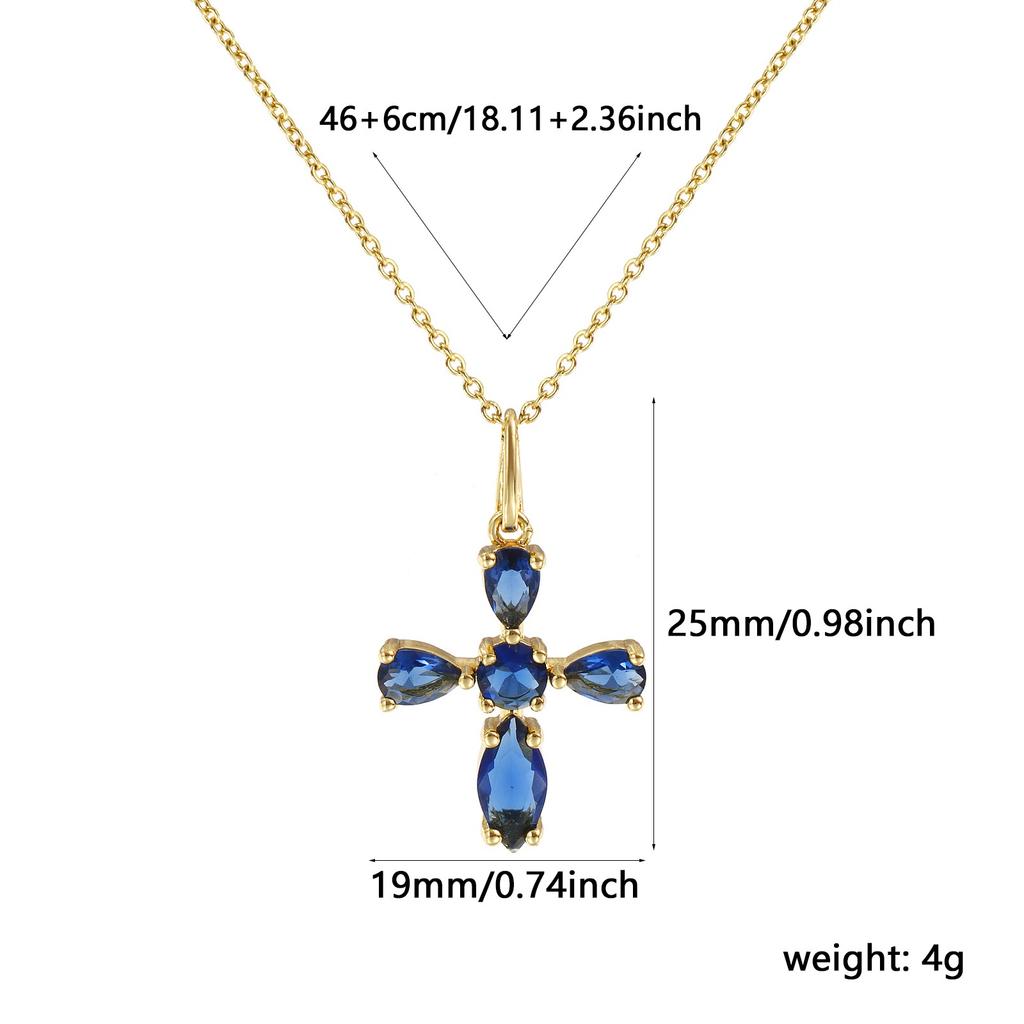 1 Piece Gold Plated Cross Charm Necklace Brass Chain Cubic Zirconia Pendant Necklace For Women Fashion Jewelry 46cm + 6cm