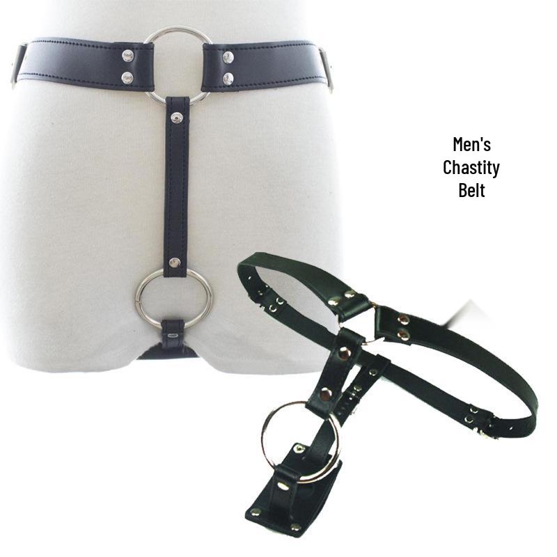 Adult Erotic Leather Restraint Pants with Vibrating Anal Plug for Couples