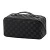 Travel Cosmetic Bag Waterproof Large Capacity Checkered Makeup Bag Open Flat Toiletry Bag for Women Skincare Brushes