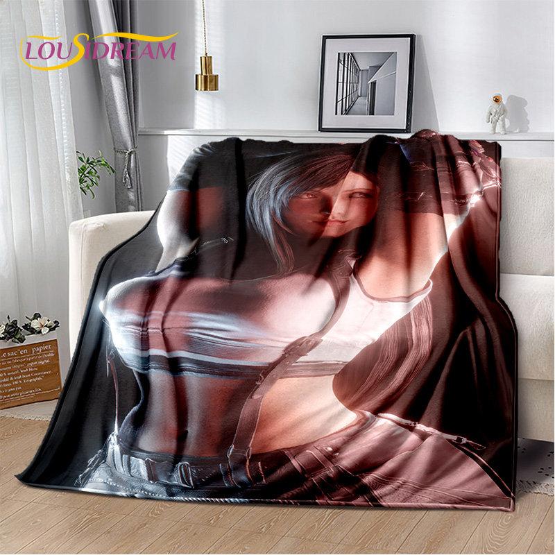 Sexy Girl Lace Tifa Aerith Anime Weiche Plüschdecke, Flanelldecke, Überwurfdecke für Wohnzimmer, Schlafzimmer, Bett, Sofa, Picknick-Abdeckung