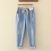 Summer Plous-size Women's Wear, Tight-fitting, Lace-up, Ripped Jeans, and Nine-inch Skinny Pants Are Trendy