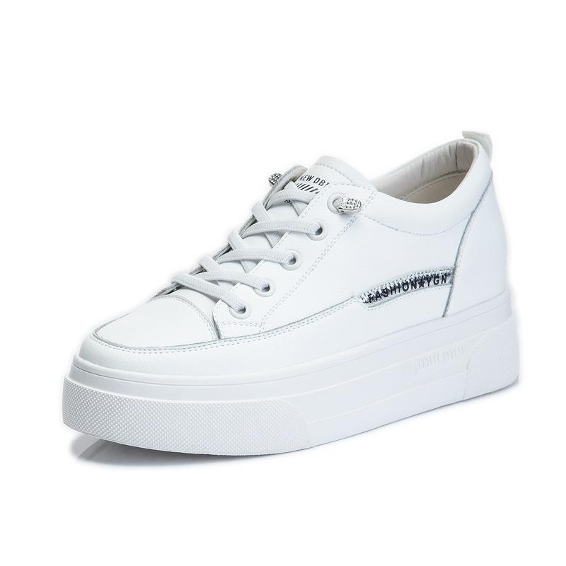 6.5CM Inner Height-increasing Women's Shoes Spring 2025 New Thick-soled Casual Single Shoes Women's Sports Flat-soled White Shoes