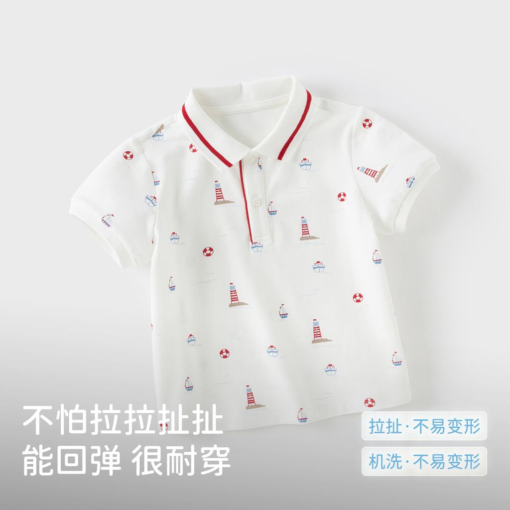 David Bella Boys' Short-sleeved T-shirt Summer Dress Children's Elegant Polo Shirt Boys' Baby Printed Top