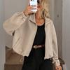 Fall Winter High Neck Zipper Drawstring Pocket Women Loose Baseball Jacket Coat