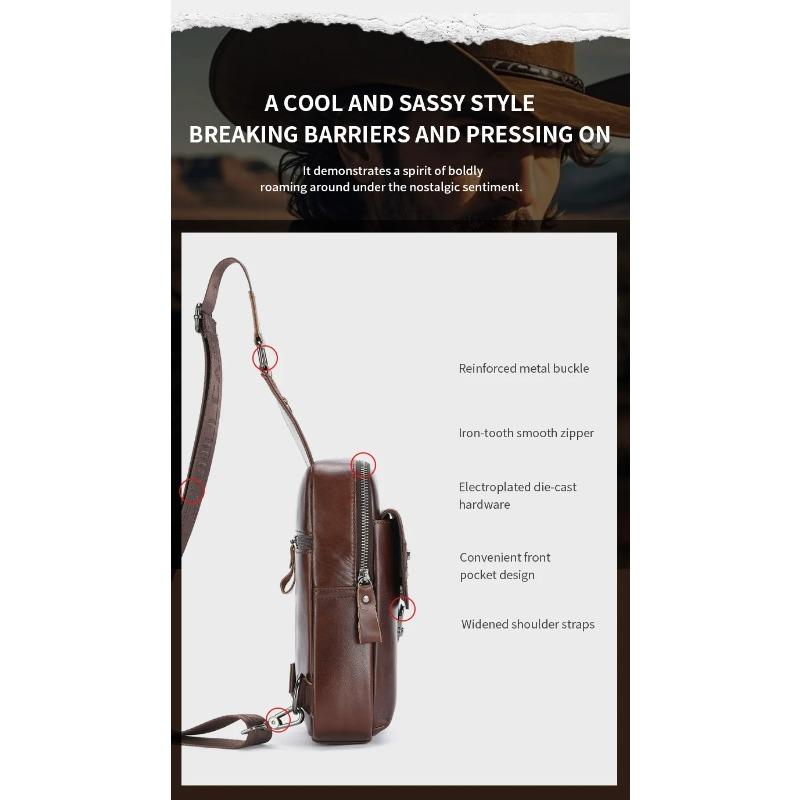 Brand Men's Bag 100% Genuine Leather Shoulder Crossbody Bag Vintage Luxury Chest Bag Side Backpack Travel Essential Handbag