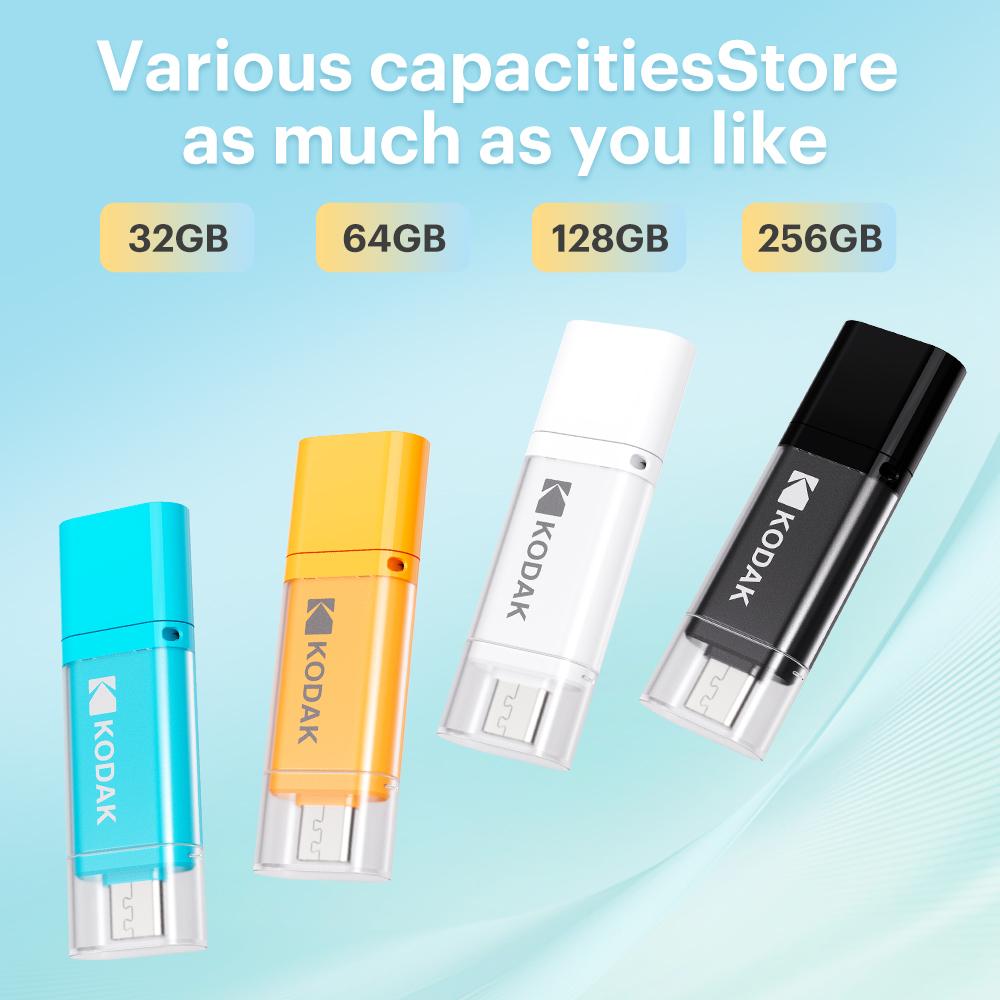 Kodak K200 USB 3.2 Flash Drive Dual Interface Type‑C & USB‑A OTG Memory Stick with Frosted Matte Finish 32GB/64GB/128GB/256GB for PC Phone Tablet Car