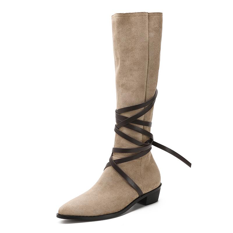 Fashion Fashion Slim Lace-up High Boots Vintage Leisure Shoes Women Suede Booties Autumn Winter Ladies Knee High Boots Shoes High Heels