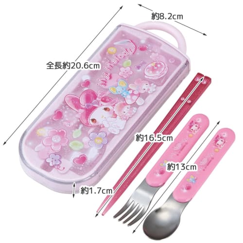 Skater Children's Antibacterial Slide Trio Set Lunch Box Chopsticks Spoon Fork My Melody Glitter Doll Sanrio Girls Made In Japan TACC2AG-A