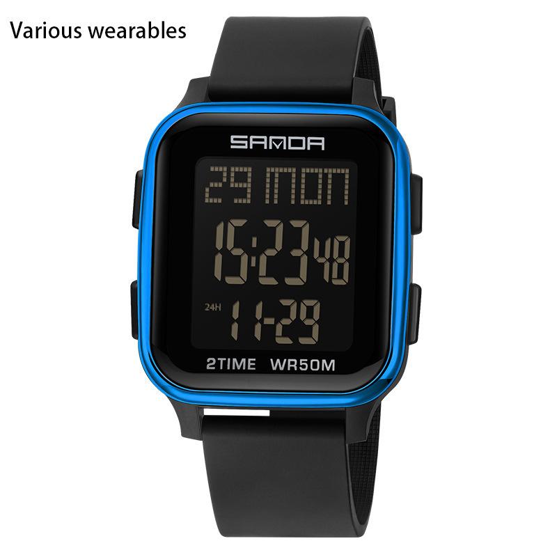 Orologio Elettronico Multifunzionale Quadrato alla Moda per Studente Maschio Orologio Elettronico Impermeabile per Sport All'Aria Aperta