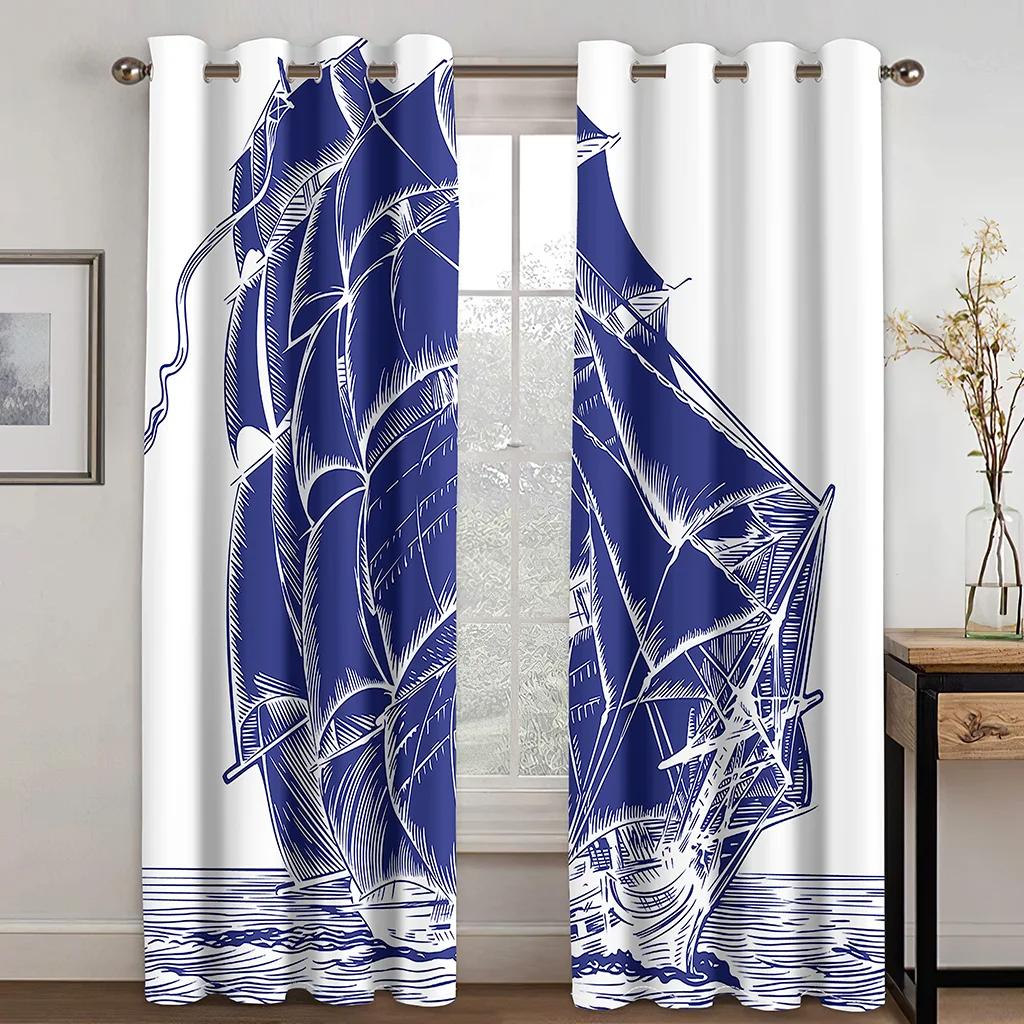 

Морские волны Летающие птицы Японский стиль Высокая степень затенения Шторы для гостиной Спальни Плотная Блэкаут Драпировка для кухни Драпировки W55 X H120cm X 2&Grommet Top