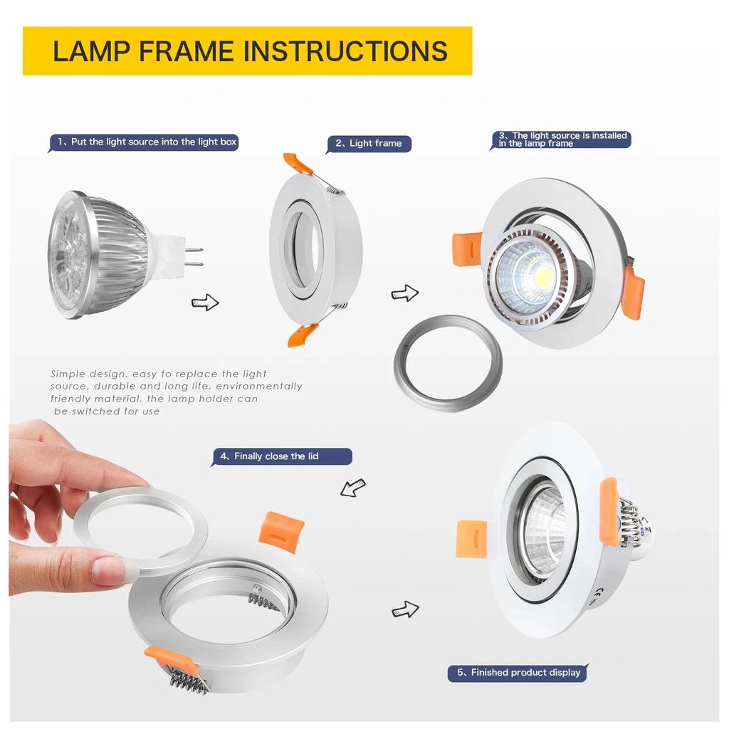 High Quality   Adjustable Spot Light Fixture LED DownlightAluminum Round GU10 MR16 Ceiling Spot Light Frame