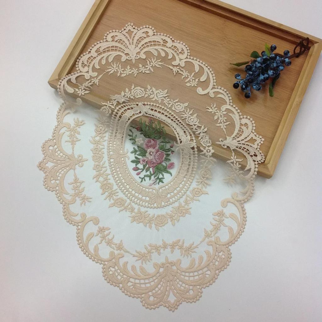 Latest Oval Lace Embroidery Table Place Mat Ins Christmas Pads Cloth Placemat Mug Coffee Tea Cup Coaster Doily Kitchen Table Decoration